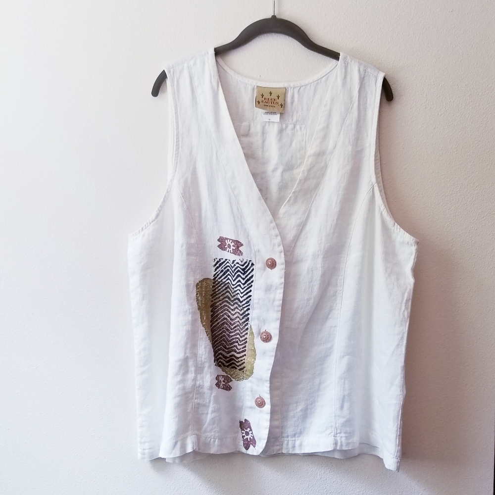 Blue Cactus Linen Button Down Blouse